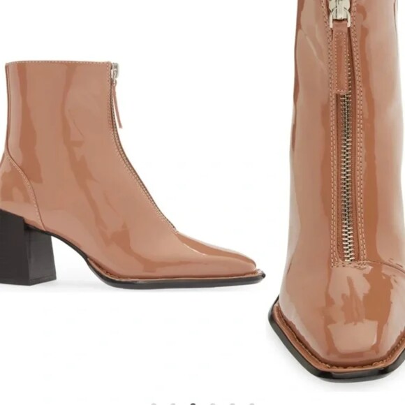 Open Edit Patent Pink Zip heeled ankle Boots - Picture 1 of 12